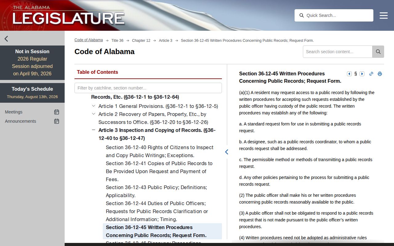 Alabama public records procedure for Mobile County booking records