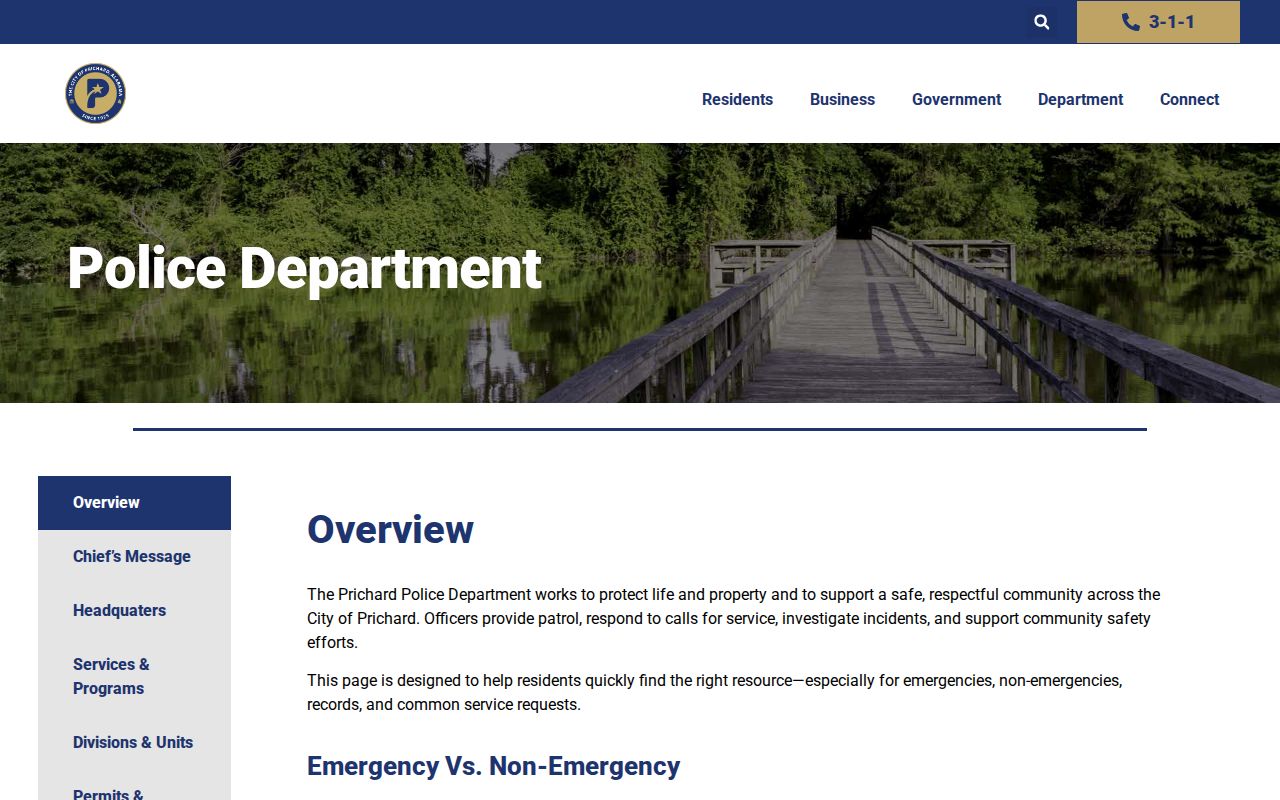 Prichard Police Department page for Prichard arrest record requests